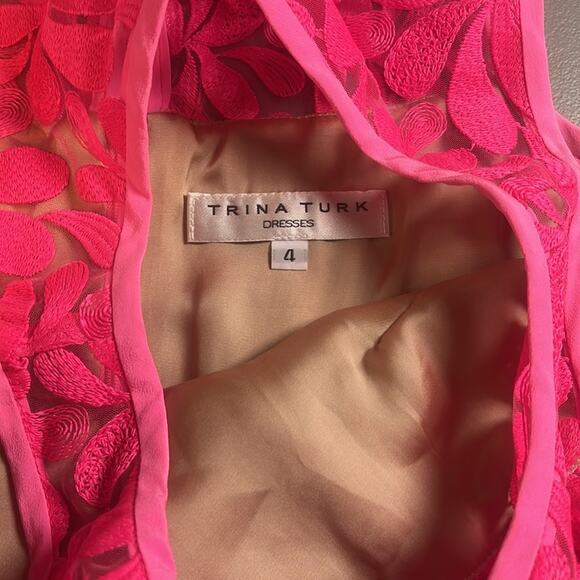 Trina Turk Dresses Nude Lining Pink Flower Stich Sleeveless Dress Women's Size 4 - Picture 5 of 8